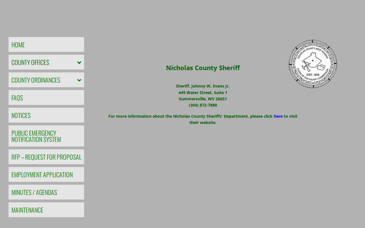 Nicholas County Sheriff release record contact listing